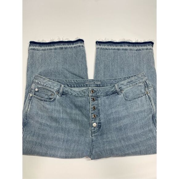 Michael Kors Womens High Rise Frayed Hem Straight Jeans Light Wash Blue Size 20W - Picture 7 of 12